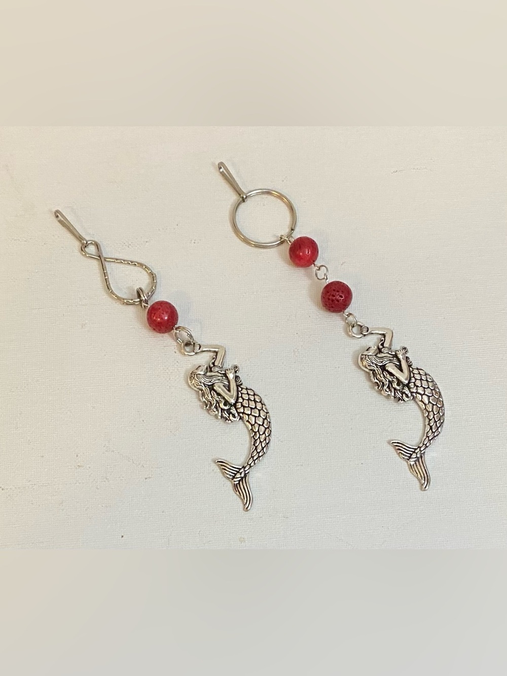 NEW Mermaid Keychains or purse charms with Coral crystal gemstones